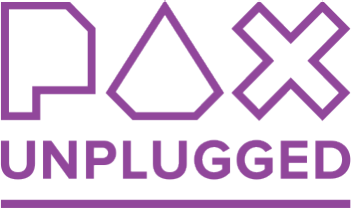 PAX Unplugged logo with stylized purple outlines for PAX and word UNPLUGGED below it with a matching purple horizontal line at the bottom